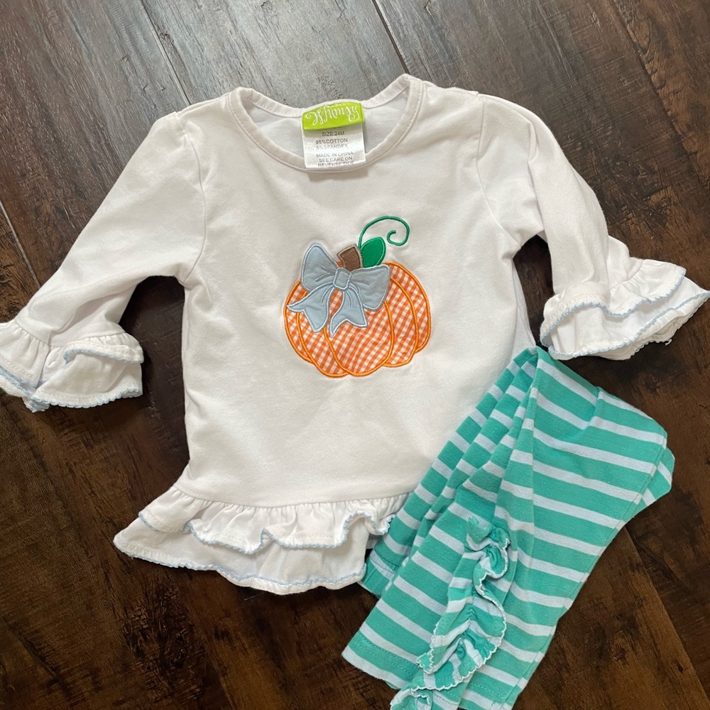 White Pumpkin Top and Striped Pants Set